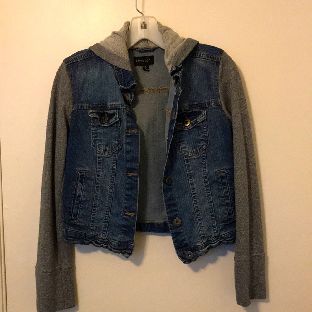 Blue and Grey hooded medium jacket